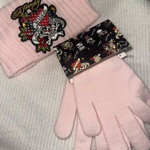 Ed Hardy Light Pink Women Headband and Gloves Set